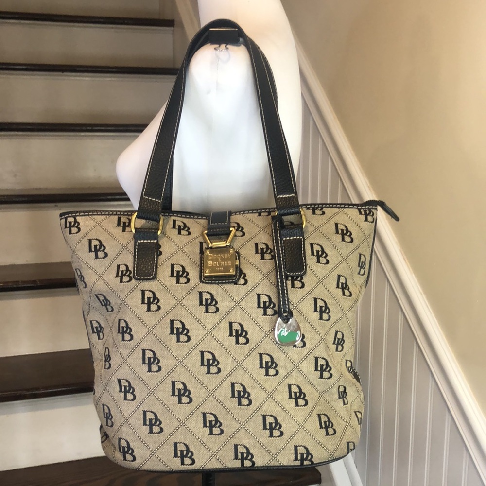 Vintage DOONEY BOURKE Monogram Black Tumbled Leather Two Top Handle Shoulder Bag